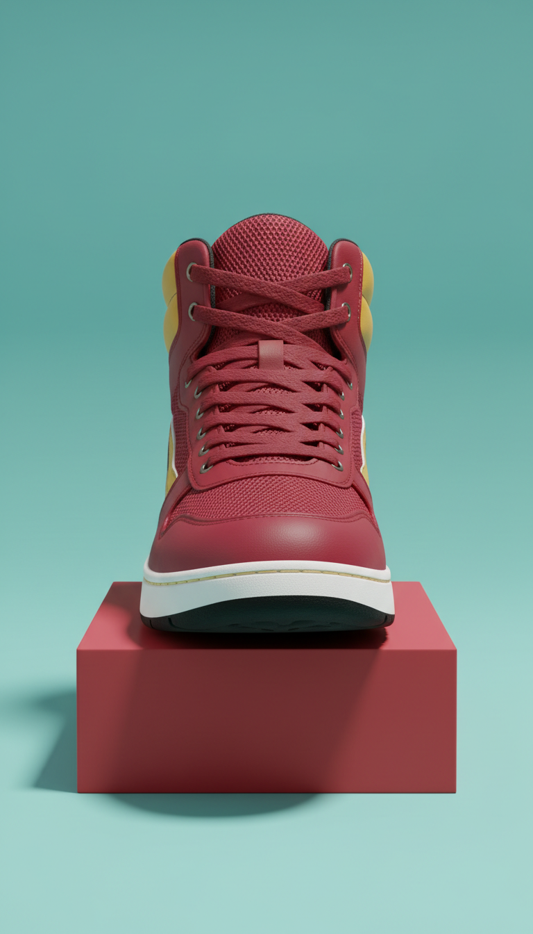 Zapatillas high-top cuero y malla carmesí