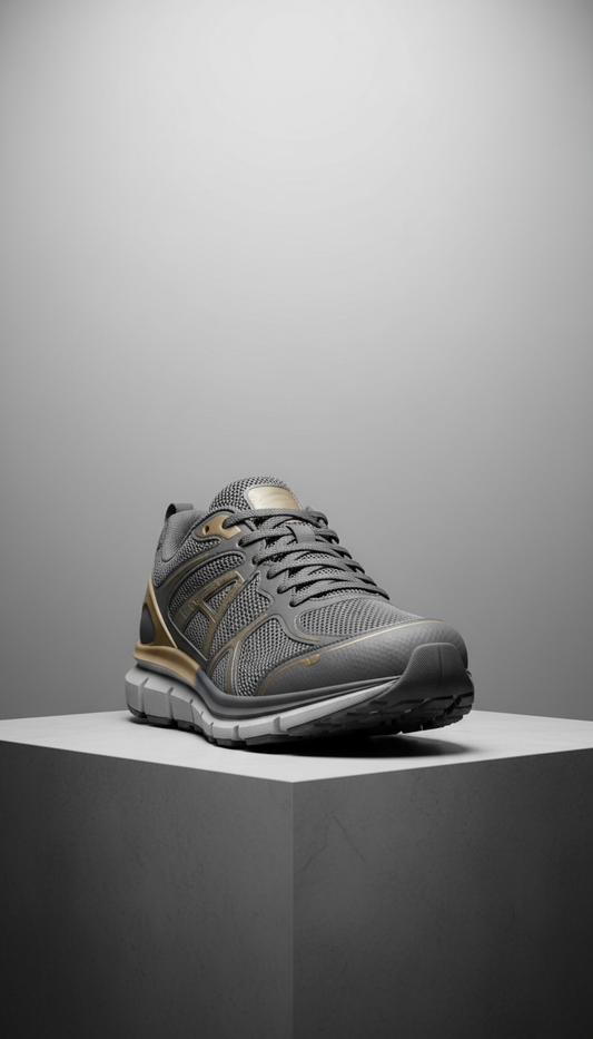 Zapatilla mesh con acento dorado apagado