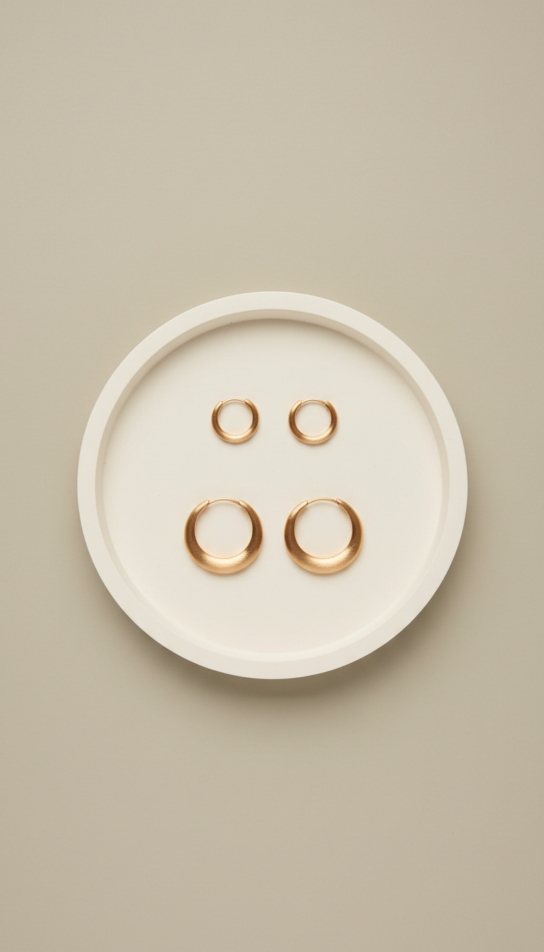 Bandeja minimalista con aretes bañados en oro