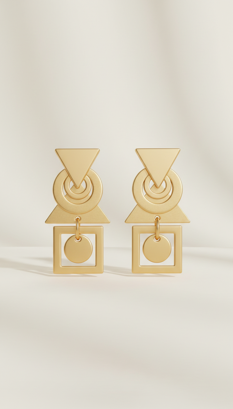 Aretes geométricos dorados de impacto