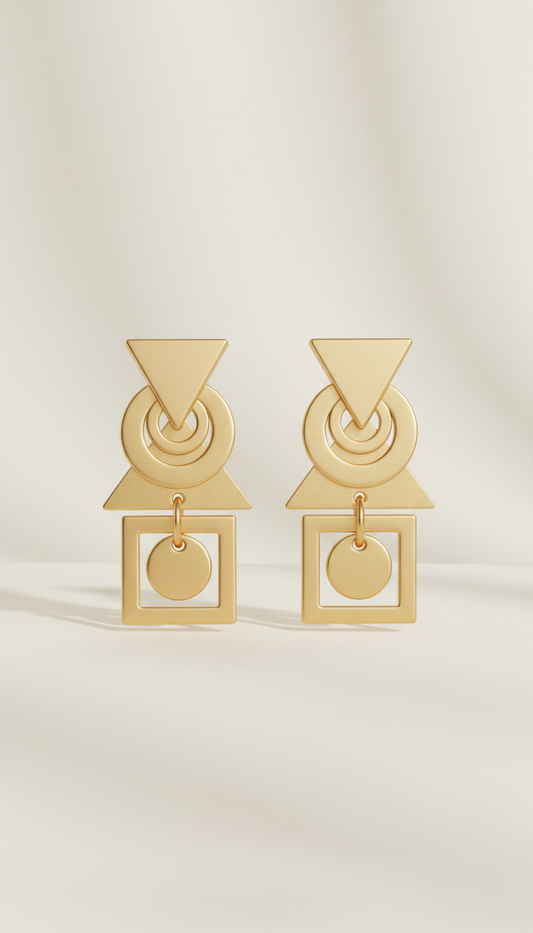 Aretes geométricos dorados de impacto