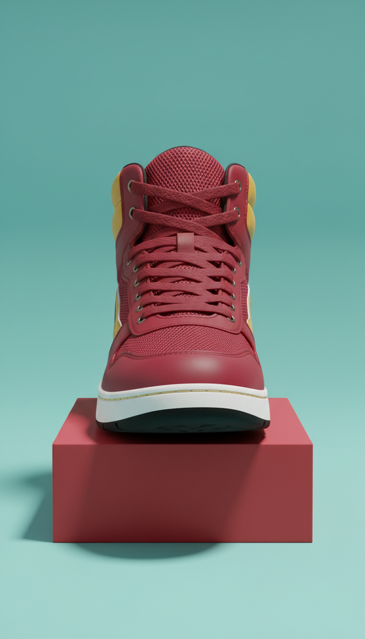 Zapatillas high-top cuero y malla carmesí
